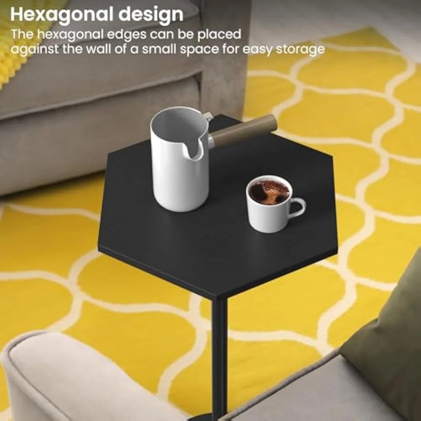 Two Piece Black Hexagon Pedestal Coffee End Tables 24.4