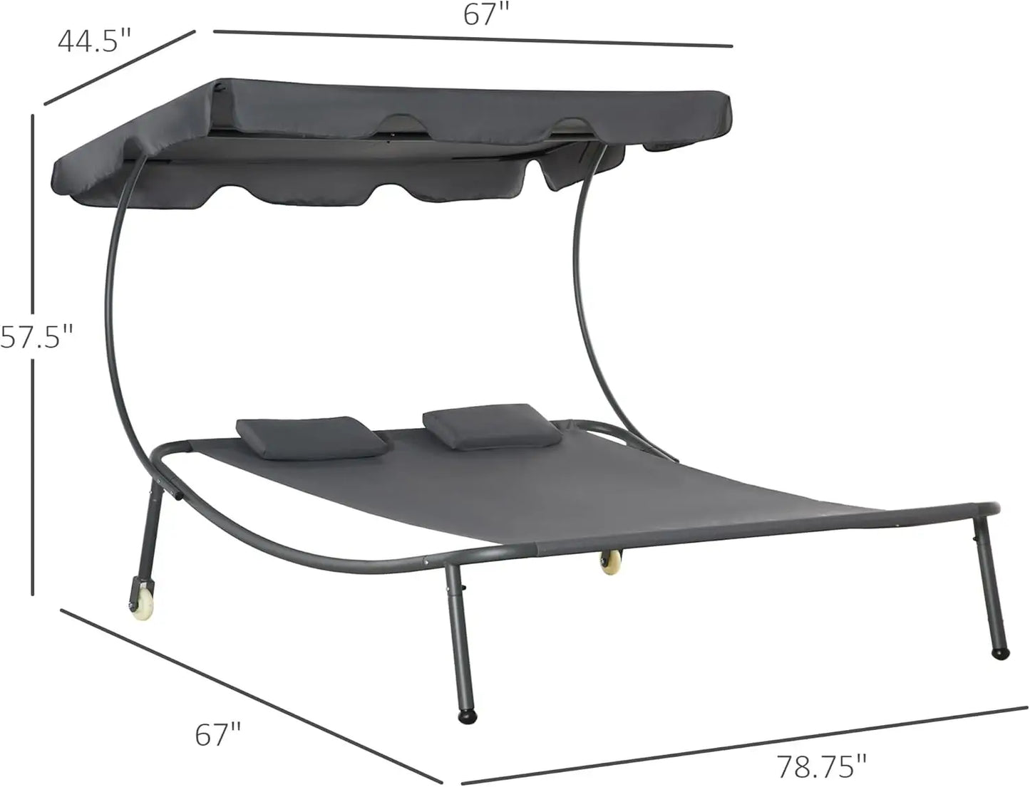 Patio Double Chaise Lounge Chair With Canopy And Pillow