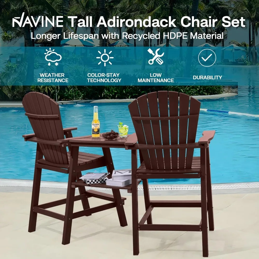 Tall Adirondack Chairs Set Of 2 HDPE Balcony Double Tray