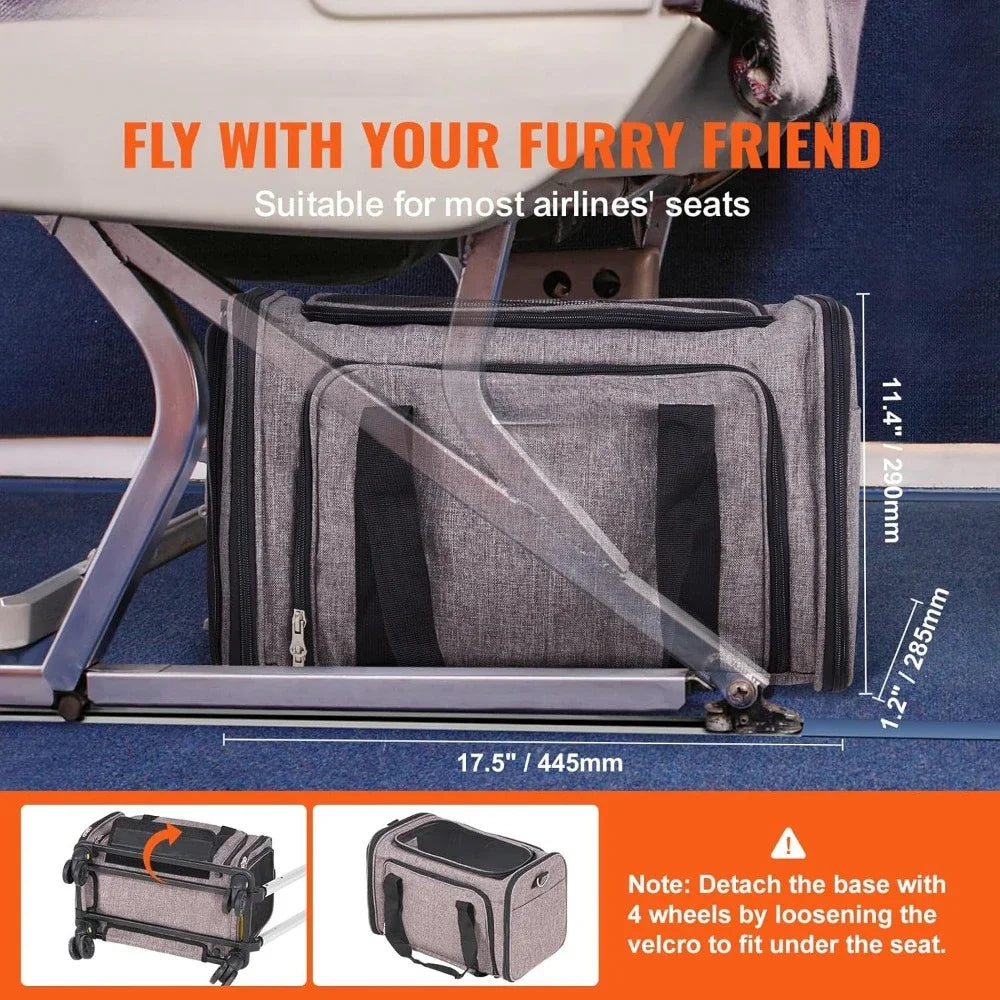 ANGDUO Airline Approved Pet Carrier With Wheels Expandable