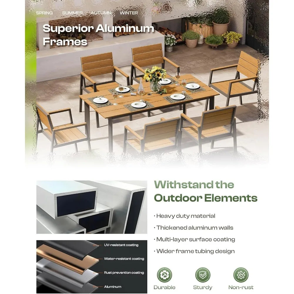 Patio Dining Set For 6 With Umbrella Hole 7 Piece Gray Teak