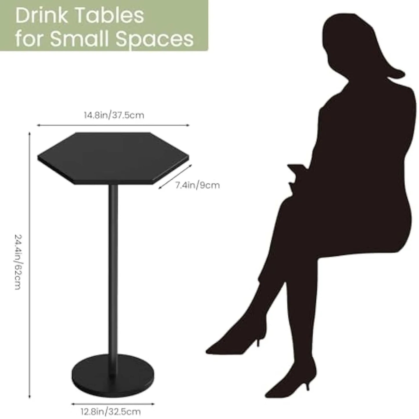 Two Piece Black Hexagon Pedestal Coffee End Tables 24.4