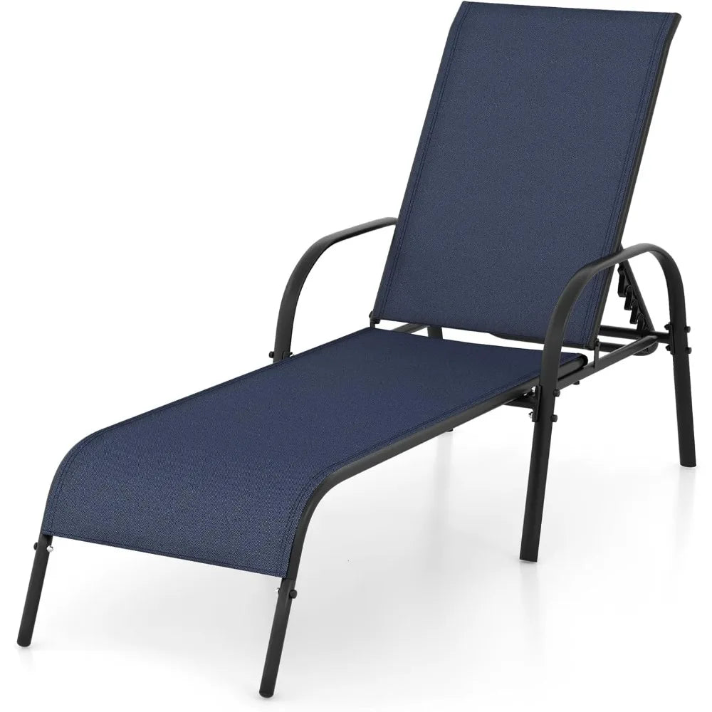 Patio Lounge Chair Outdoor Chaise 5 Adjustable Backrest