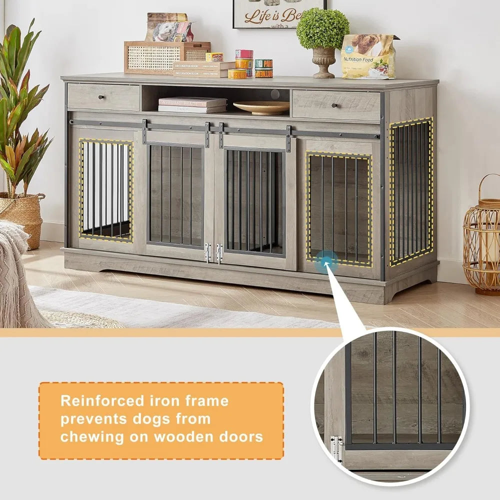 66 Inch Heavy Duty Wood Dog Kennel End Table Drawers