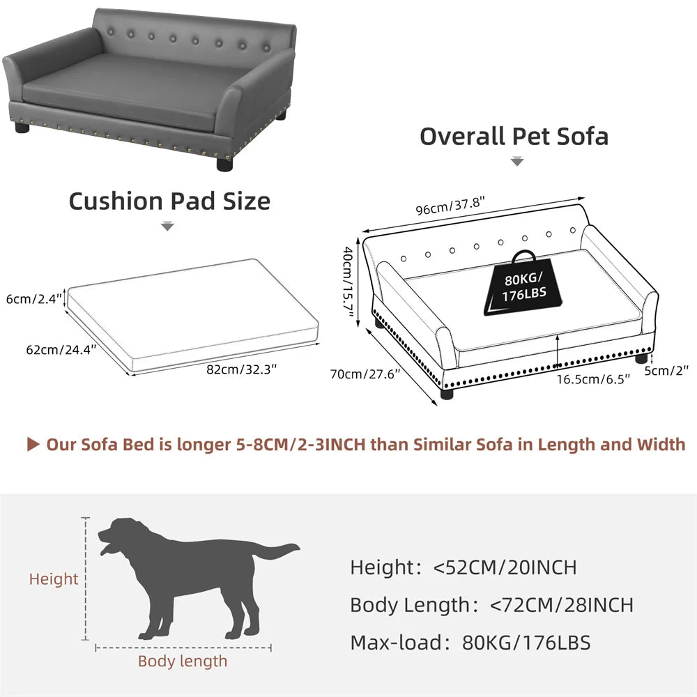 Heavy Duty Pet Sofa Large Raised Dog Bed Cushioned Couch