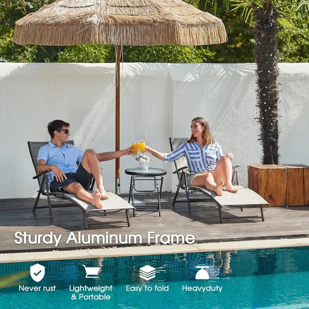 Outdoor Chaise Lounge Chairs Set Of 2 Aluminum Pool Loungers