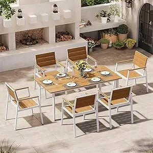 Patio Dining Set For 6 With Umbrella Hole 7 Piece Gray Teak