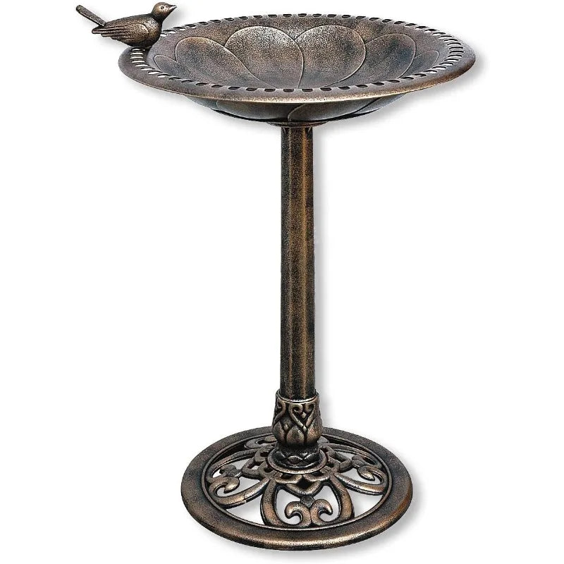 Outdoor Garden Bird Bath Bronze Polyresin Weather 30 Inch