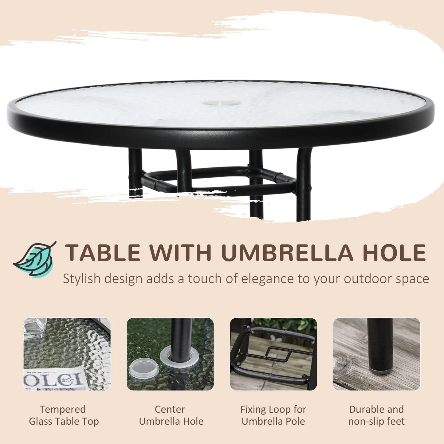 Patio Dining Set With Table Umbrella Folding Chairs Black