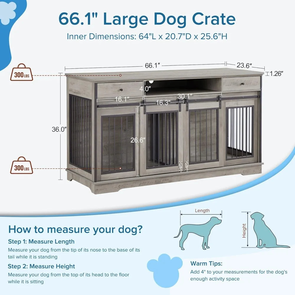 66 Inch Heavy Duty Wood Dog Kennel End Table Drawers