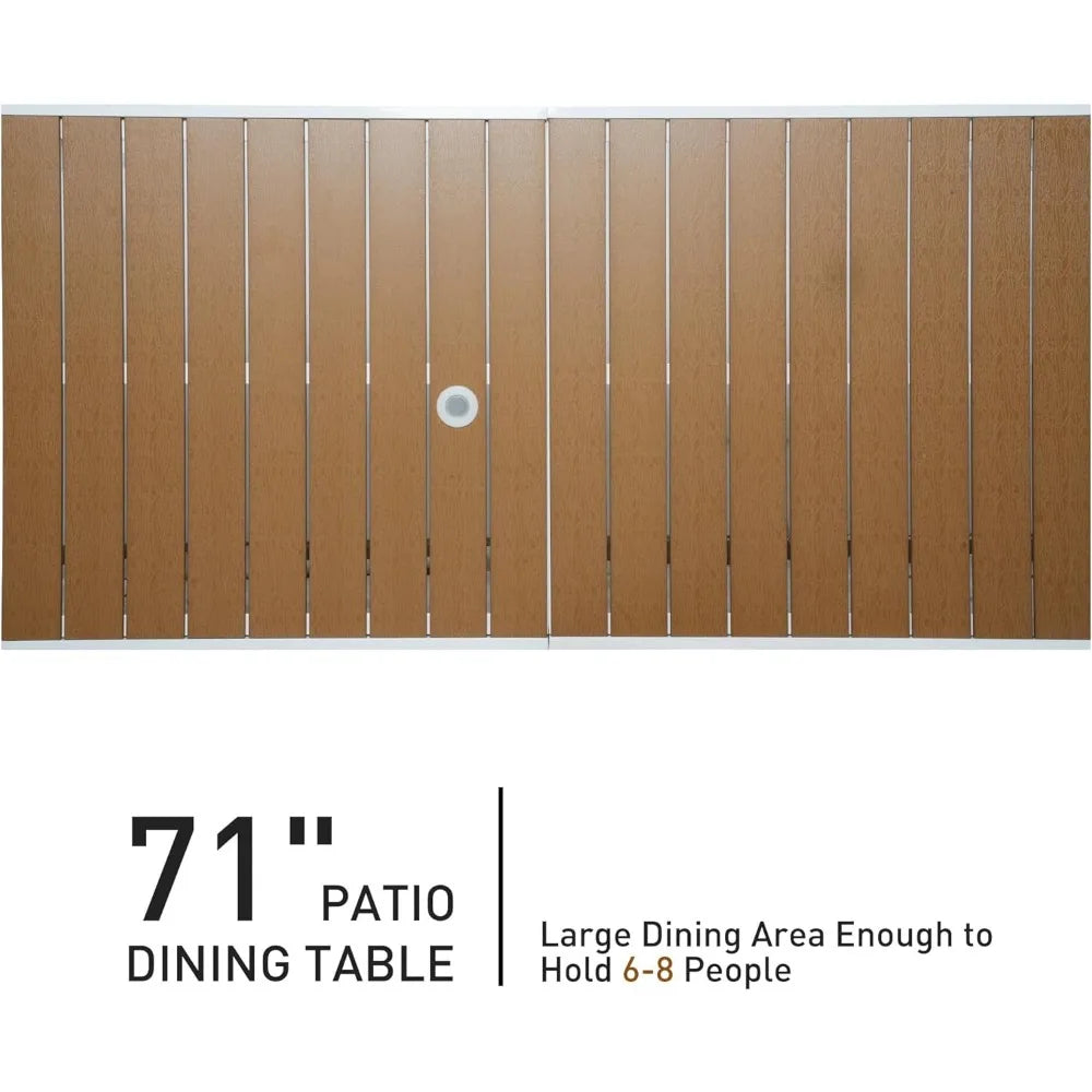 Outdoor 8 Person Dining Table 71 Inch Aluminum Slat