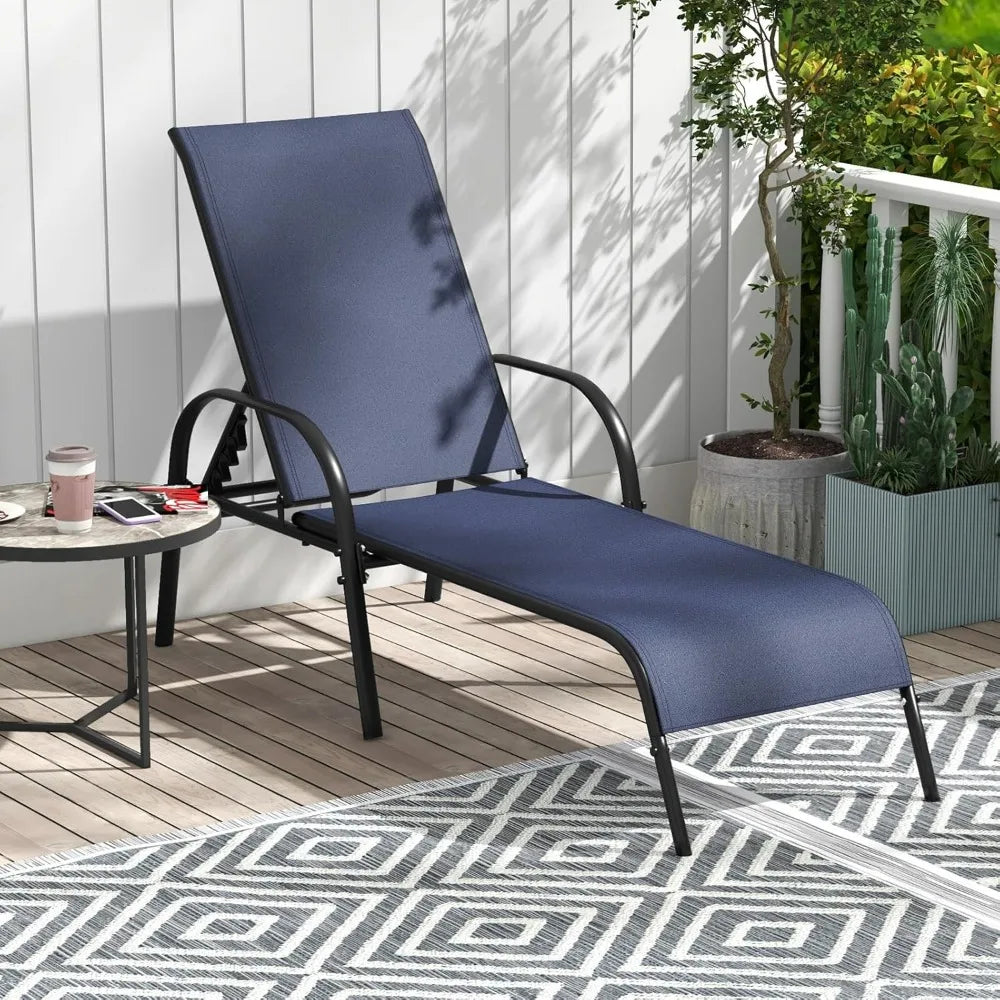Patio Lounge Chair Outdoor Chaise 5 Adjustable Backrest