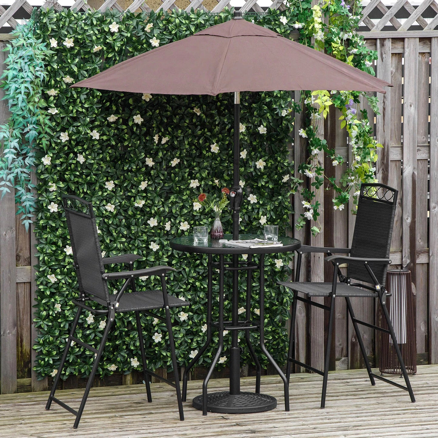 Patio Dining Set With Table Umbrella Folding Chairs Black
