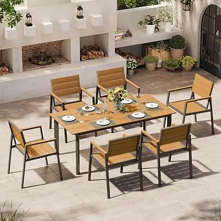 Patio Dining Set For 6 With Umbrella Hole 7 Piece Gray Teak