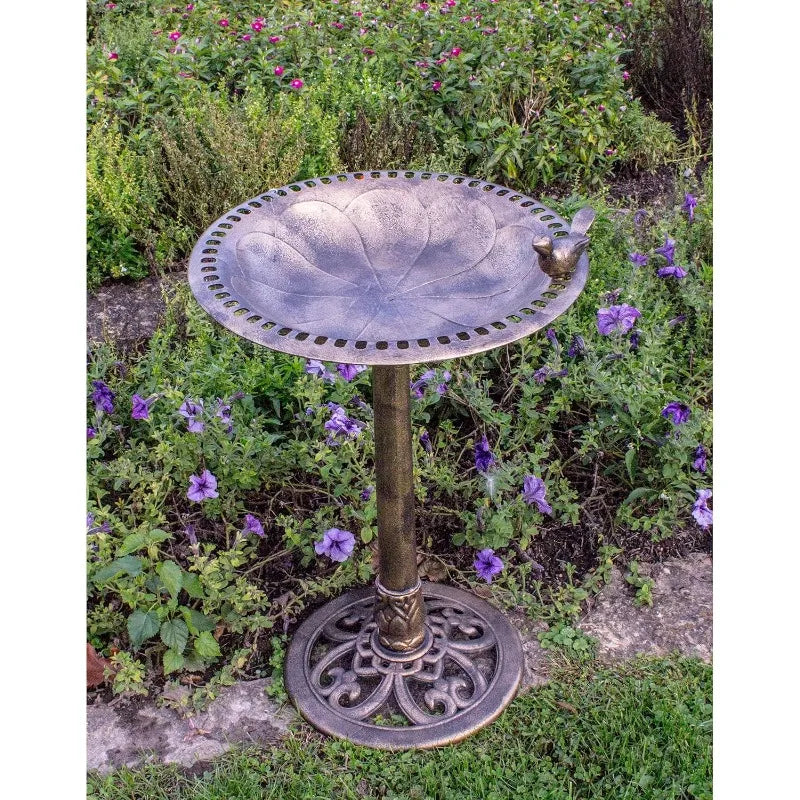 Outdoor Garden Bird Bath Bronze Polyresin Weather 30 Inch