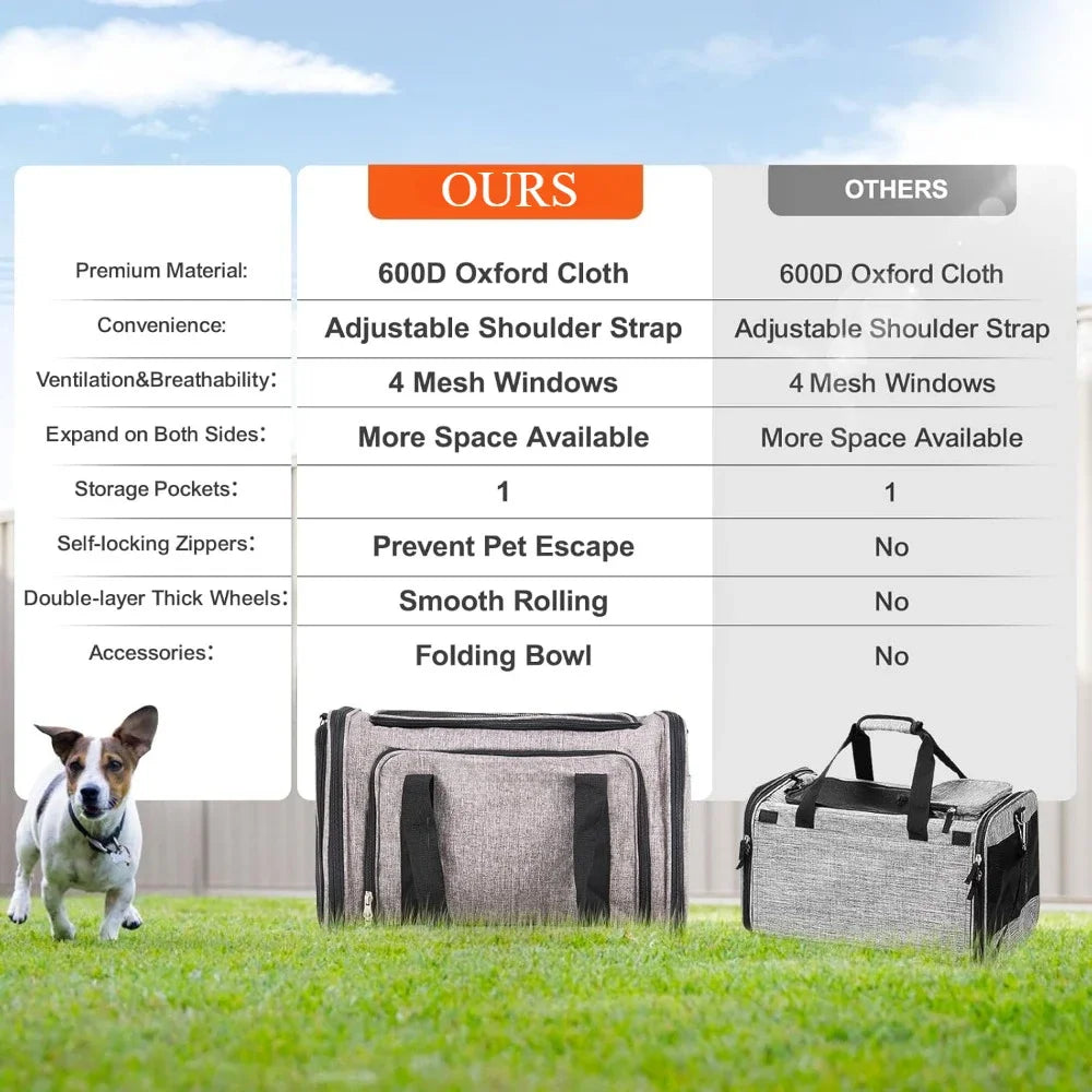 ANGDUO Airline Approved Pet Carrier With Wheels Expandable