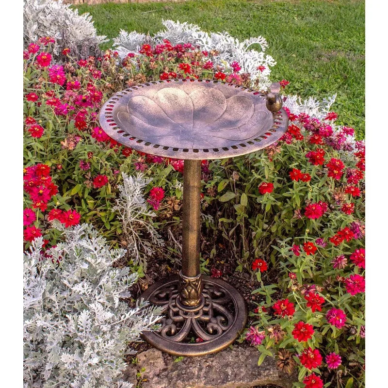 Outdoor Garden Bird Bath Bronze Polyresin Weather 30 Inch
