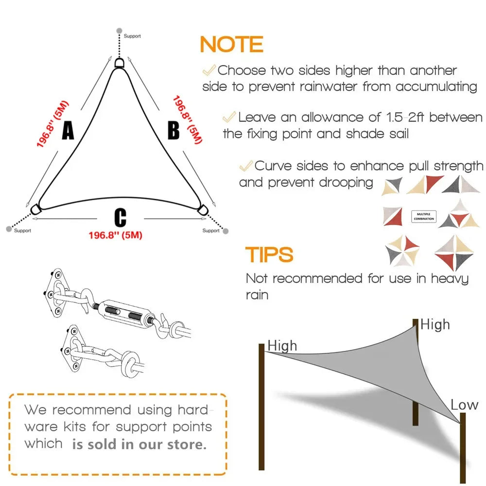 Waterproof Triangle Sun Shelter Shade Sail for Patio