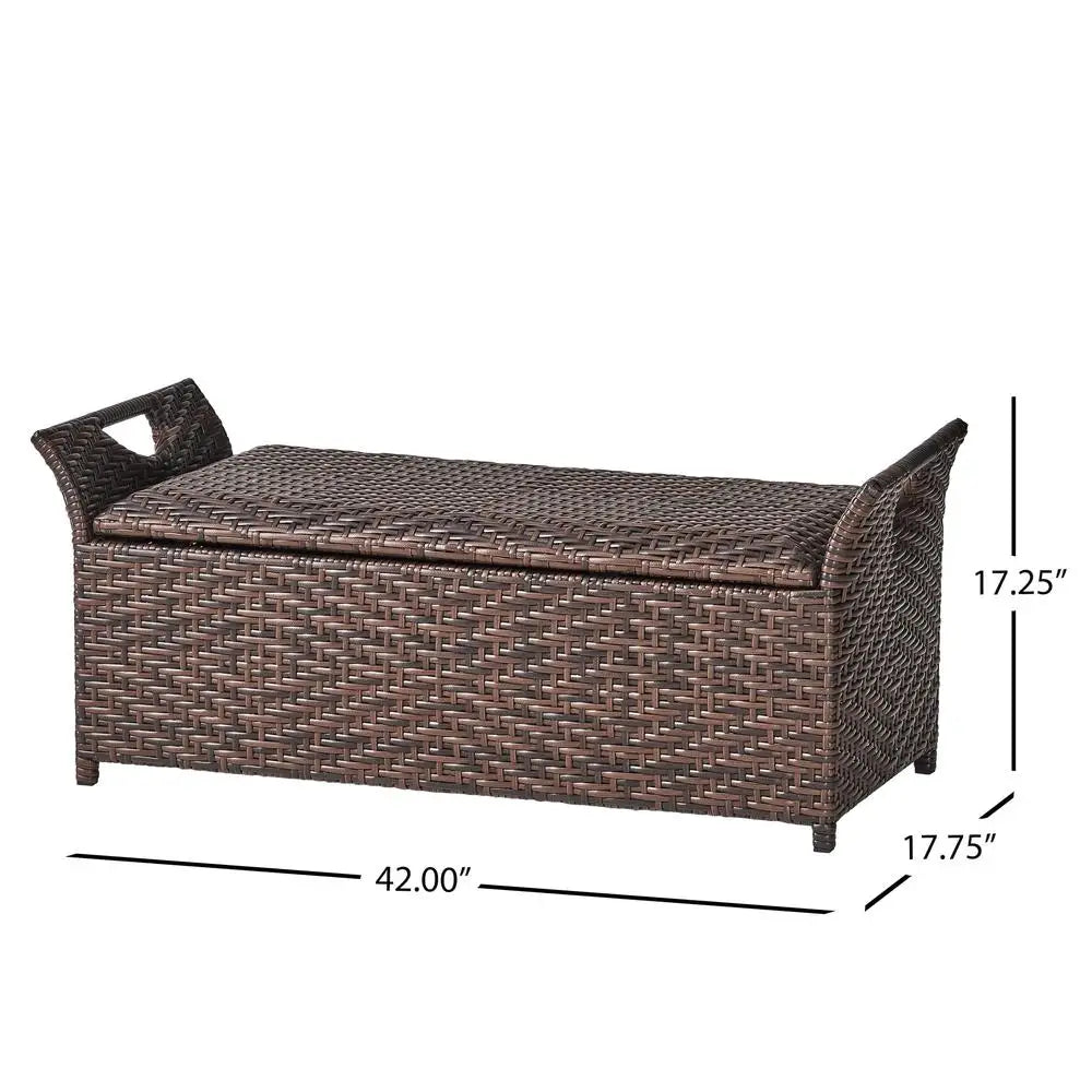 Danica Outdoor Resin Wicker Storage Bench Patio Hinged Lid