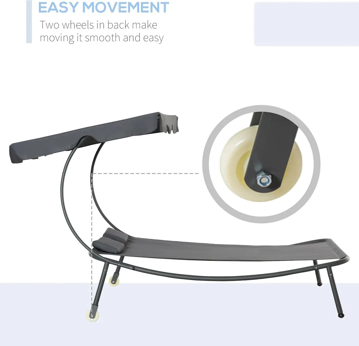 Patio Double Chaise Lounge Chair With Canopy And Pillow