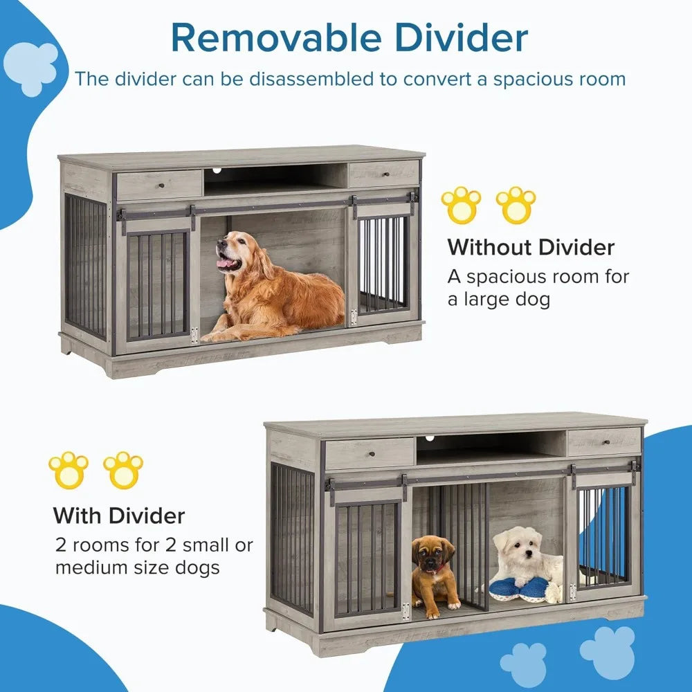 66 Inch Heavy Duty Wood Dog Kennel End Table Drawers