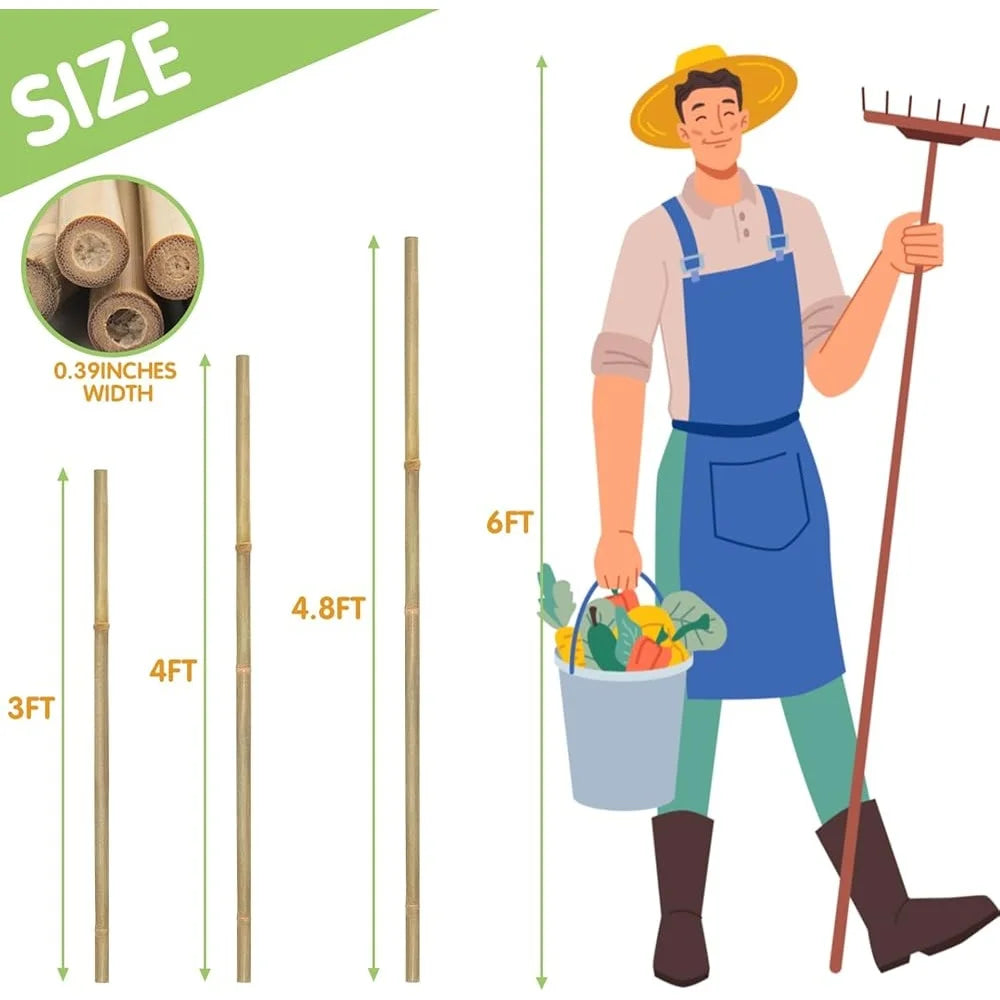 4ft Bamboo Plant Stakes 25 Garden Support Poles Tomatoes