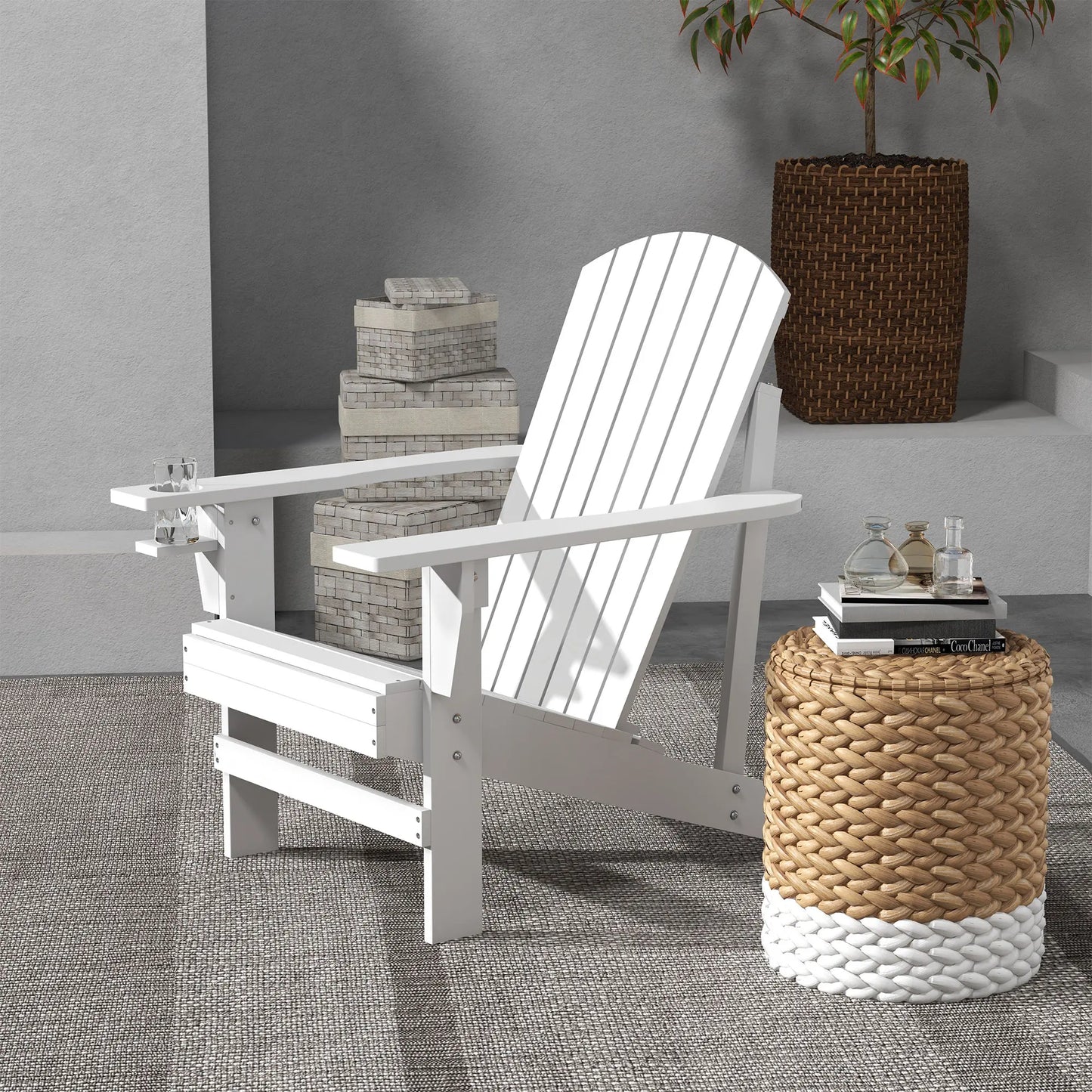 White Wood Adirondack Chair Outdoor Seating for Fire Pit