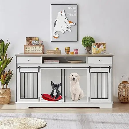 66 Inch Heavy Duty Wood Dog Kennel End Table Drawers