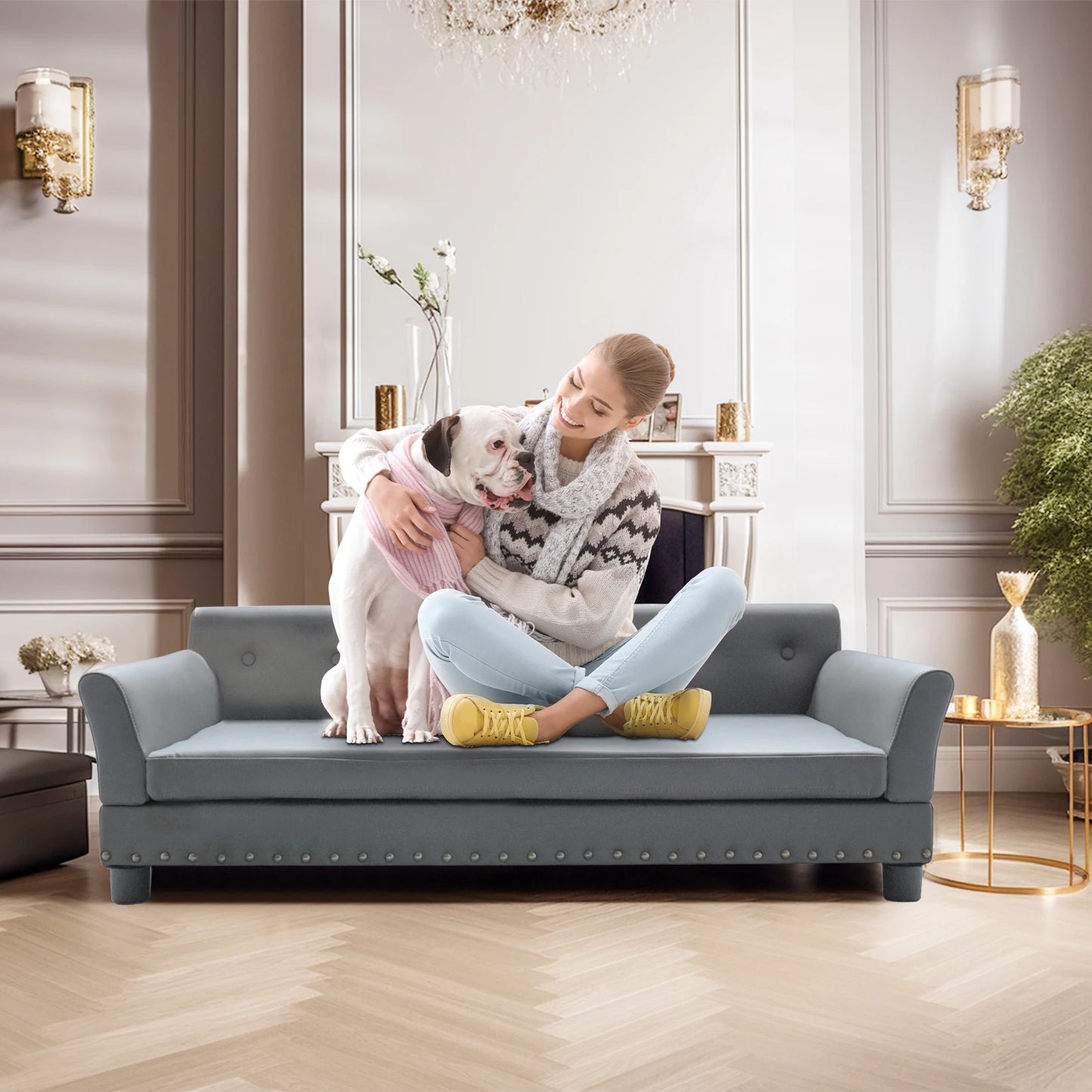 Heavy Duty Pet Sofa Large Raised Dog Bed Cushioned Couch