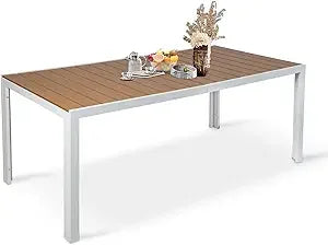 Outdoor 8 Person Dining Table 71 Inch Aluminum Slat