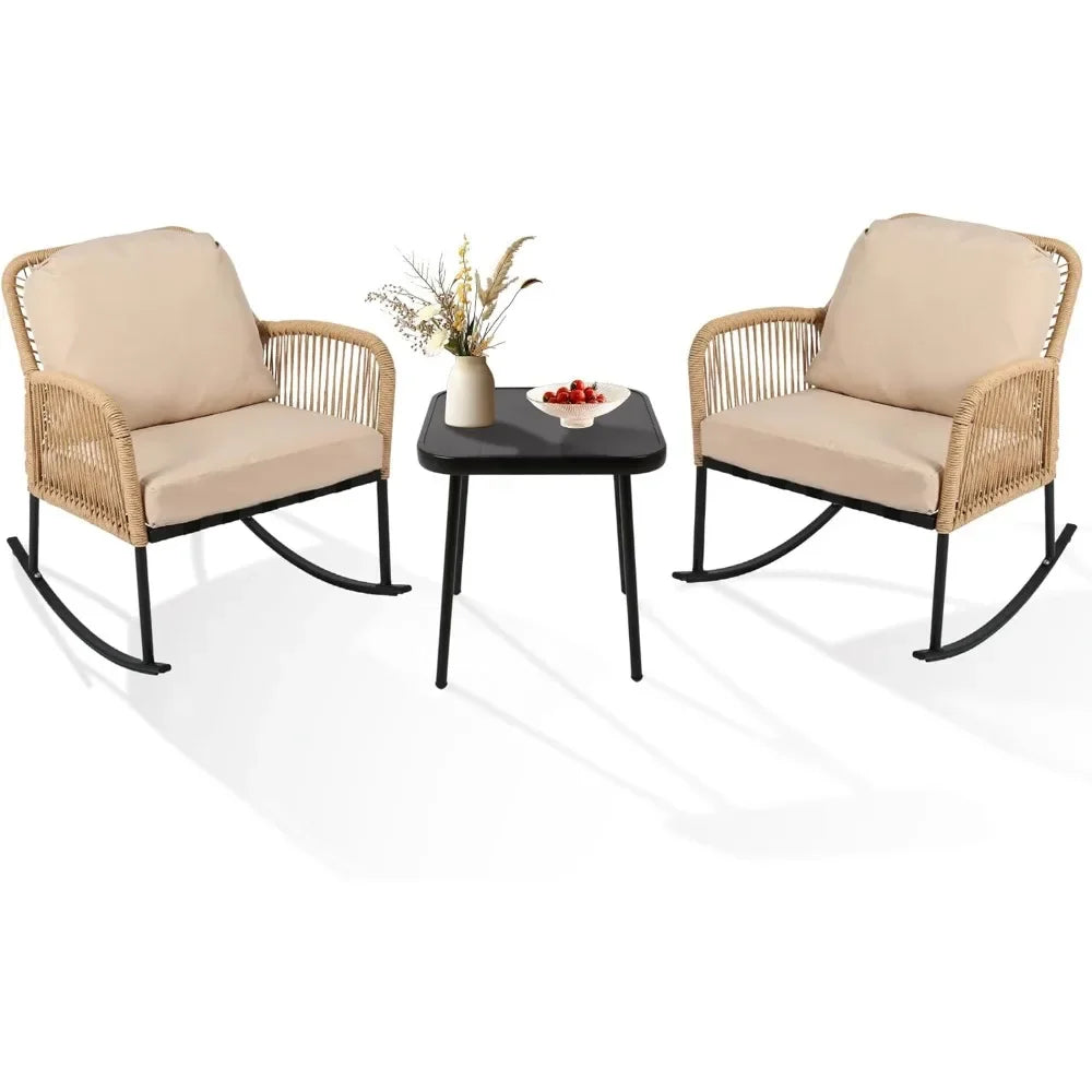 Boho Patio Rocking Chairs Set Of 2 With Coffee Table