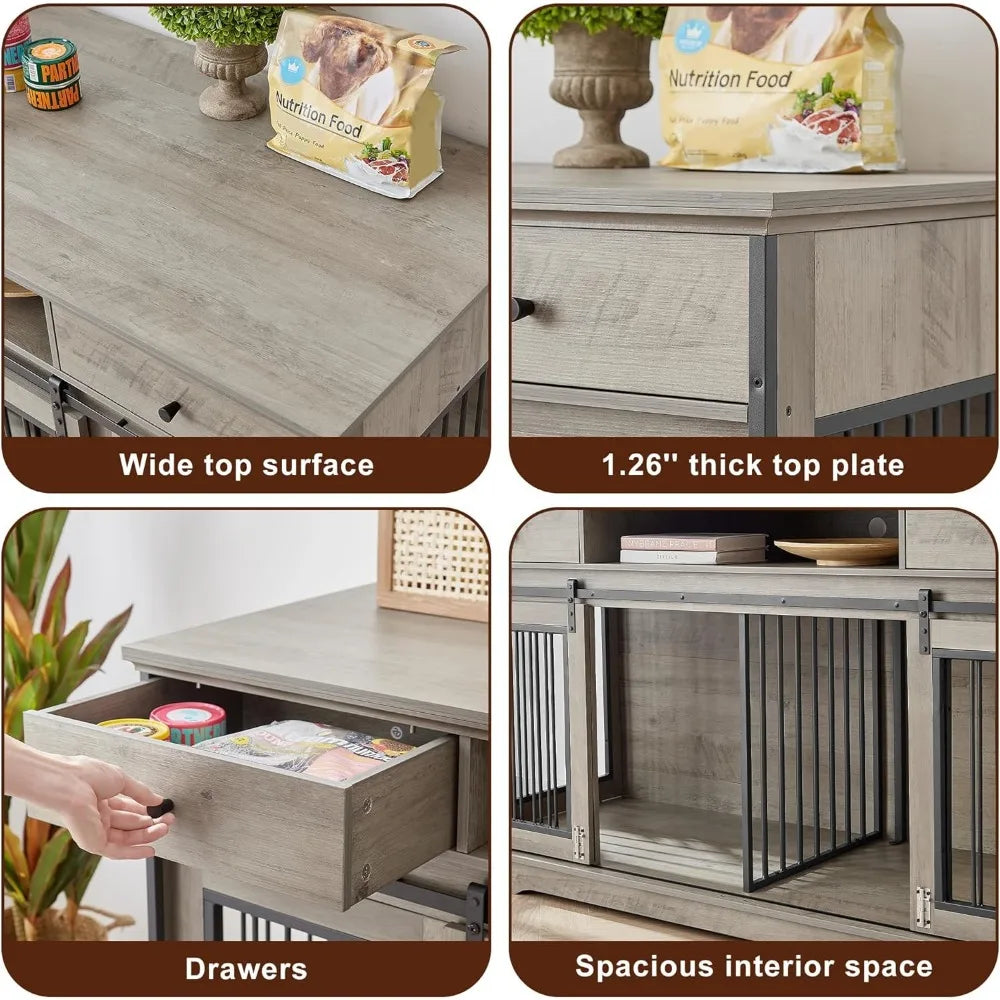 66 Inch Heavy Duty Wood Dog Kennel End Table Drawers