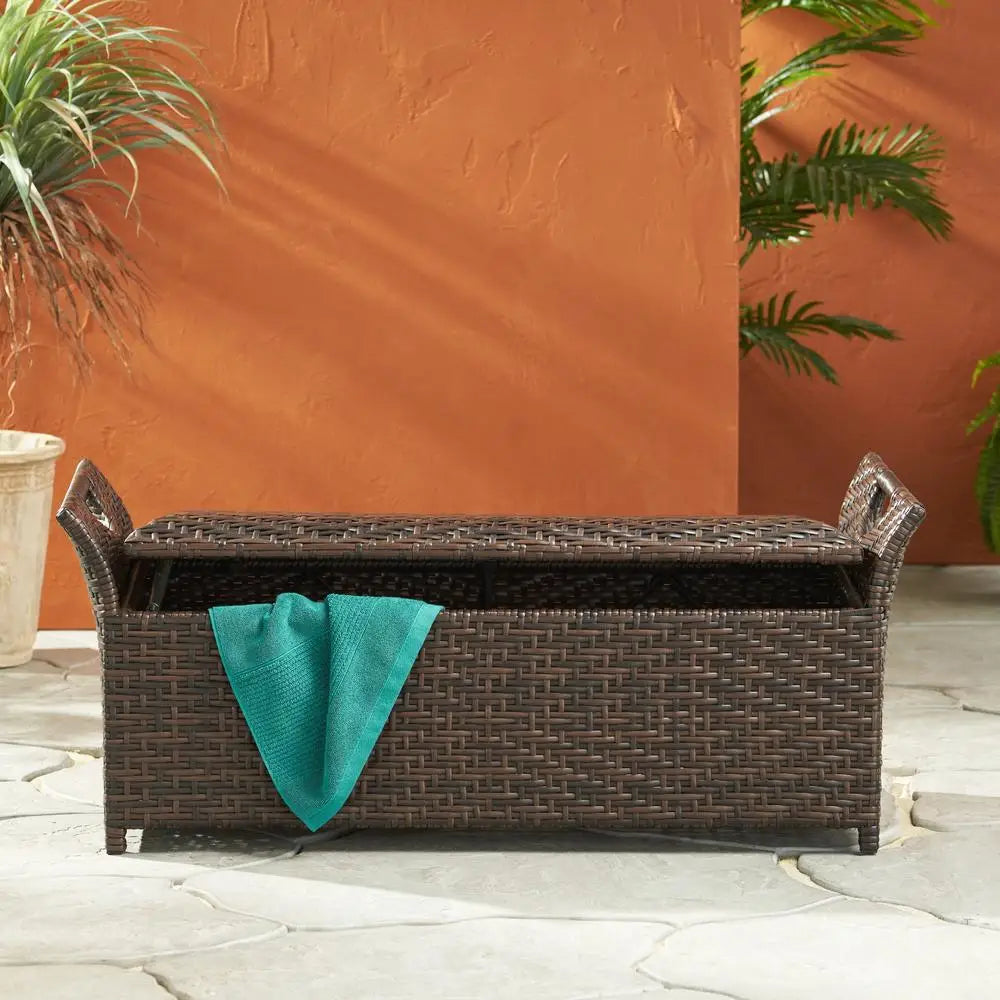 Danica Outdoor Resin Wicker Storage Bench Patio Hinged Lid