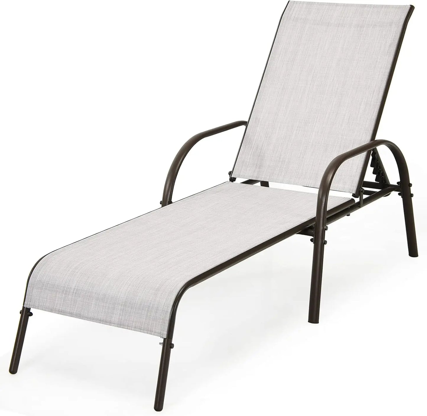 Patio Lounge Chair Outdoor Chaise 5 Adjustable Backrest
