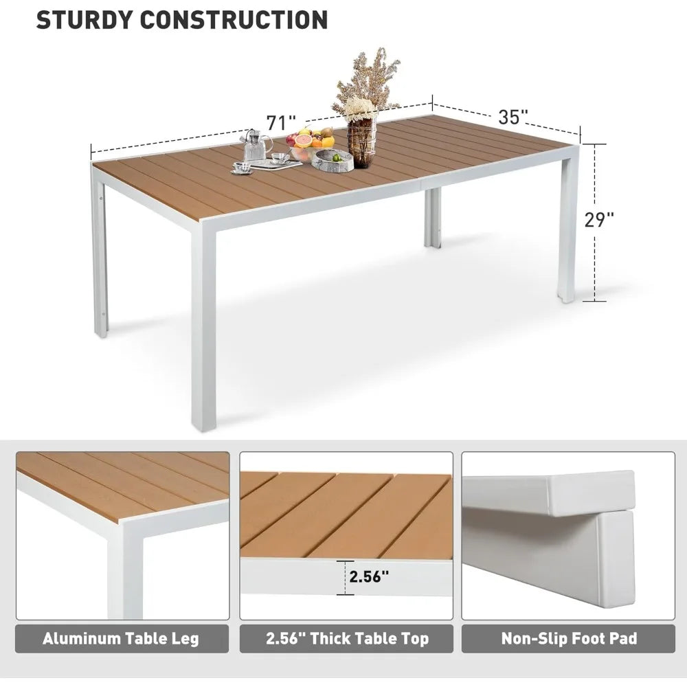 Outdoor 8 Person Dining Table 71 Inch Aluminum Slat