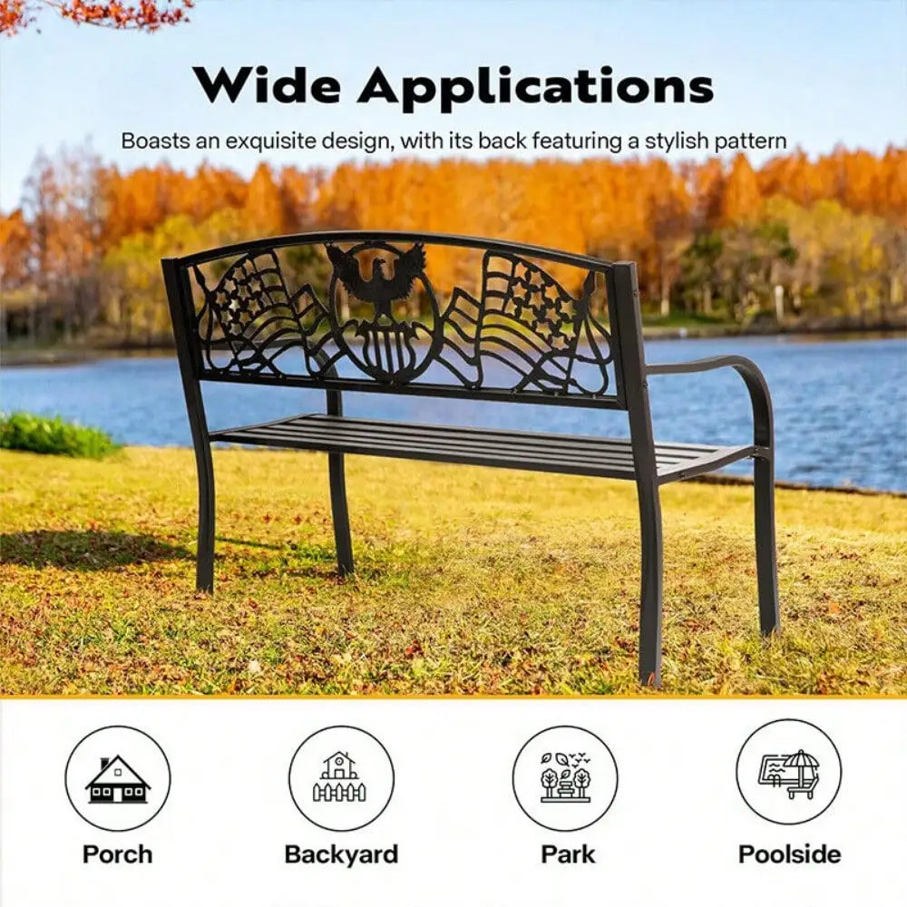 50 Inch Outdoor Garden Bench With Cast Iron Frame For Patio
