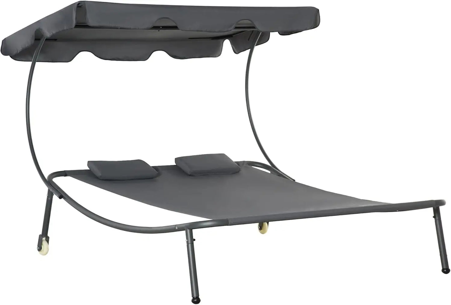 Patio Double Chaise Lounge Chair With Canopy And Pillow