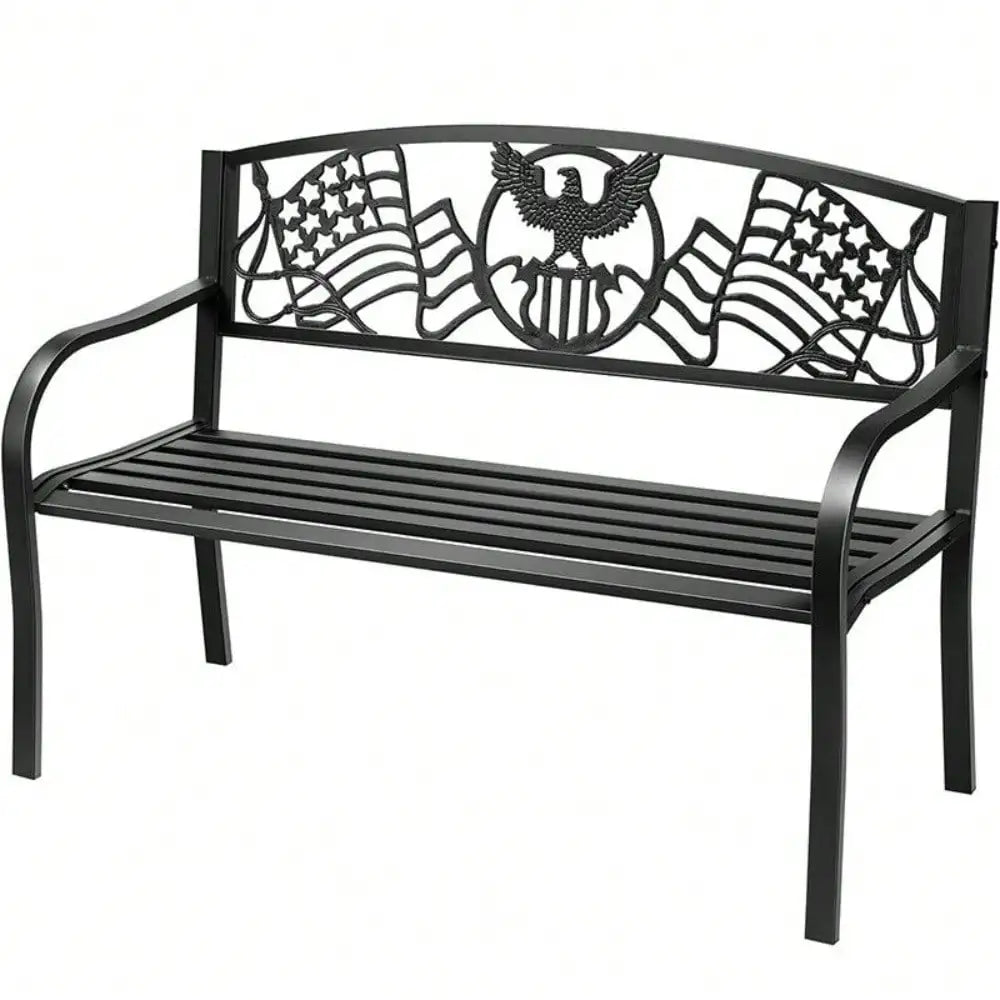 50 Inch Outdoor Garden Bench With Cast Iron Frame For Patio