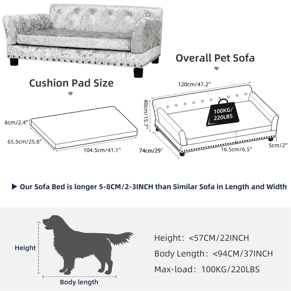 Heavy Duty Pet Sofa Large Raised Dog Bed Cushioned Couch