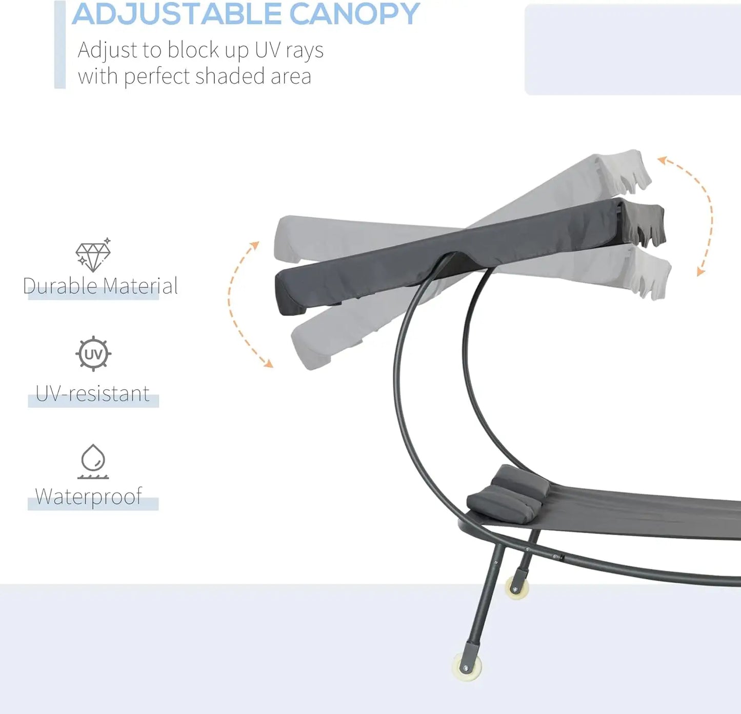 Patio Double Chaise Lounge Chair With Canopy And Pillow