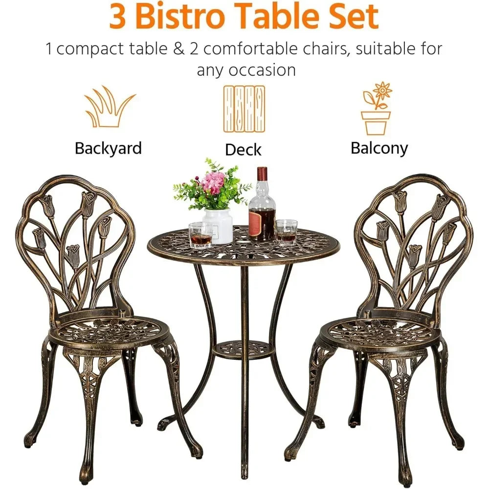 Patio Bistro Set 3 Piece Outdoor Aluminum Table And Chairs