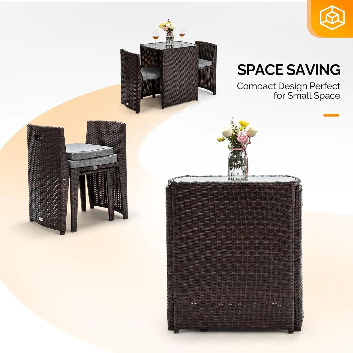 3 Piece Wicker Outdoor Patio Bistro Set With Glass Table