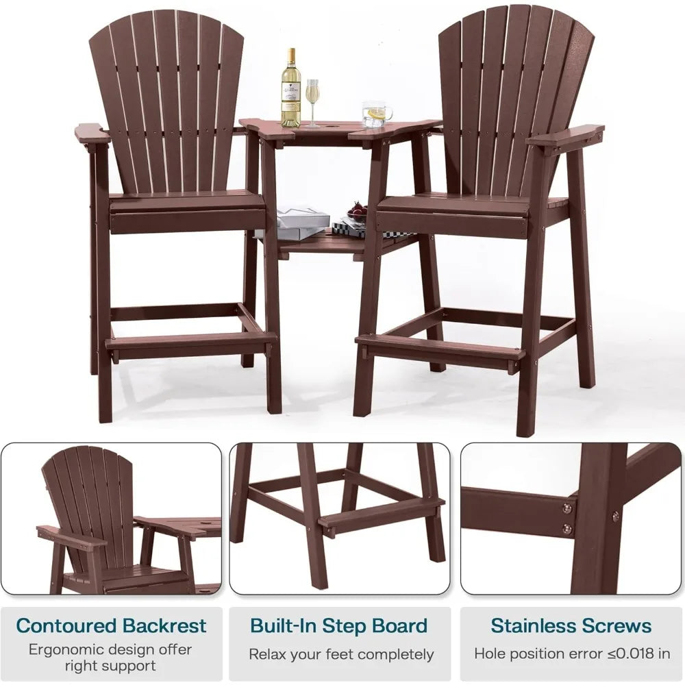 Tall Adirondack Chairs Set Of 2 HDPE Balcony Double Tray