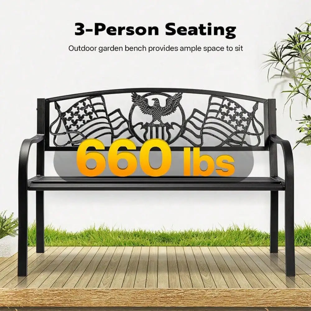 50 Inch Outdoor Garden Bench With Cast Iron Frame For Patio