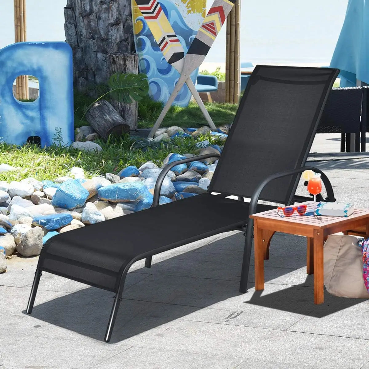 Patio Lounge Chair Outdoor Chaise 5 Adjustable Backrest