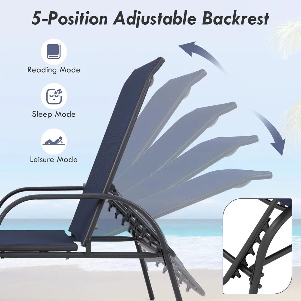 Patio Lounge Chair Outdoor Chaise 5 Adjustable Backrest