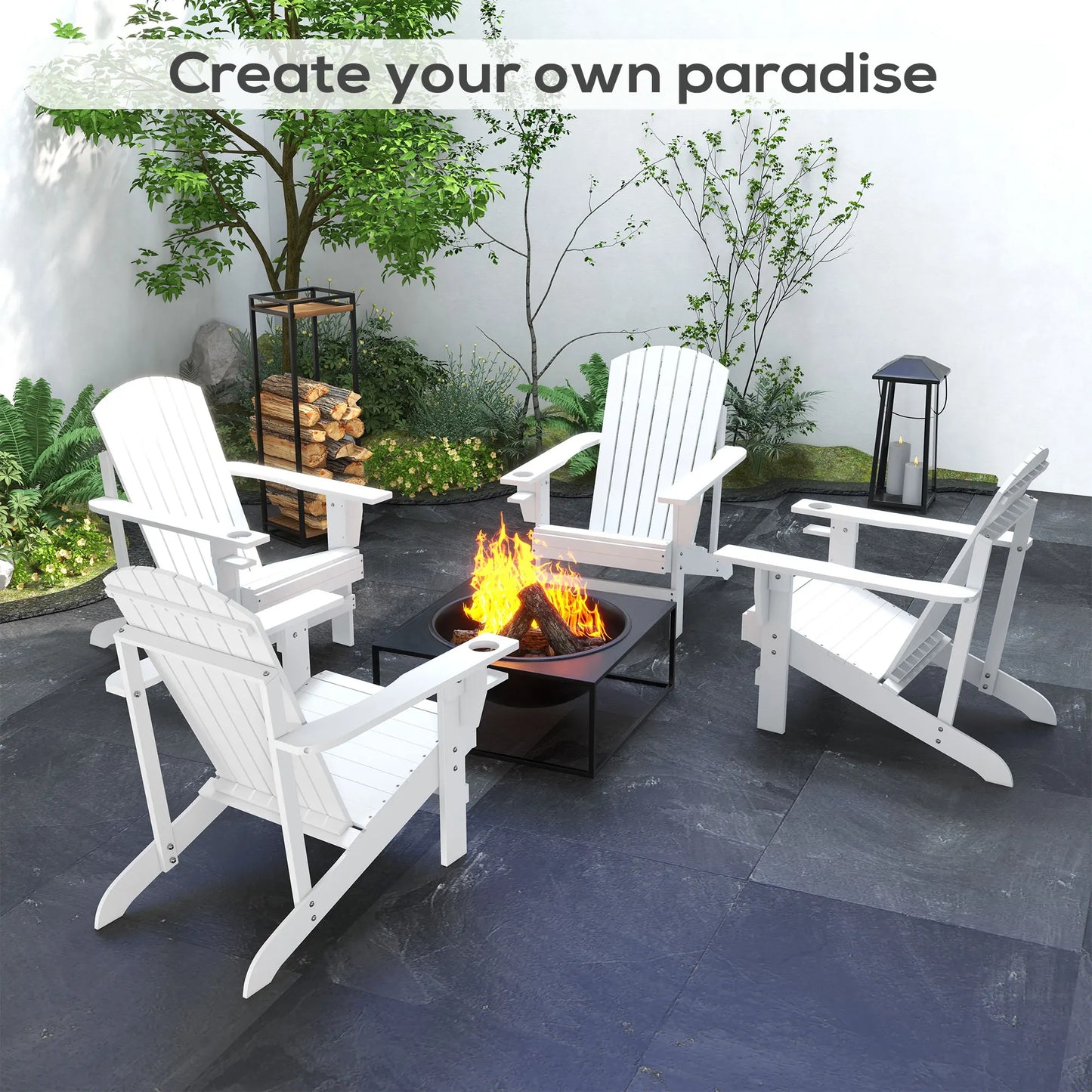 White Wood Adirondack Chair Outdoor Seating for Fire Pit