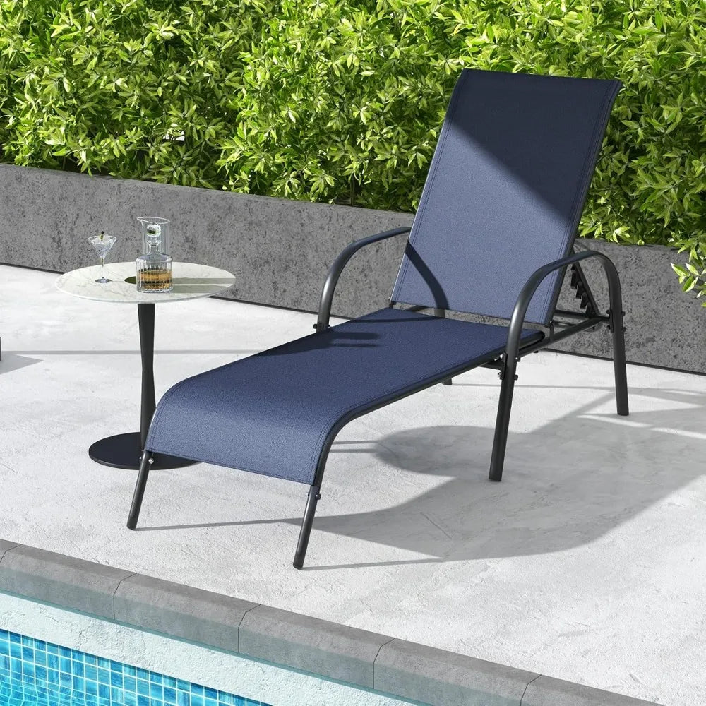 Patio Lounge Chair Outdoor Chaise 5 Adjustable Backrest