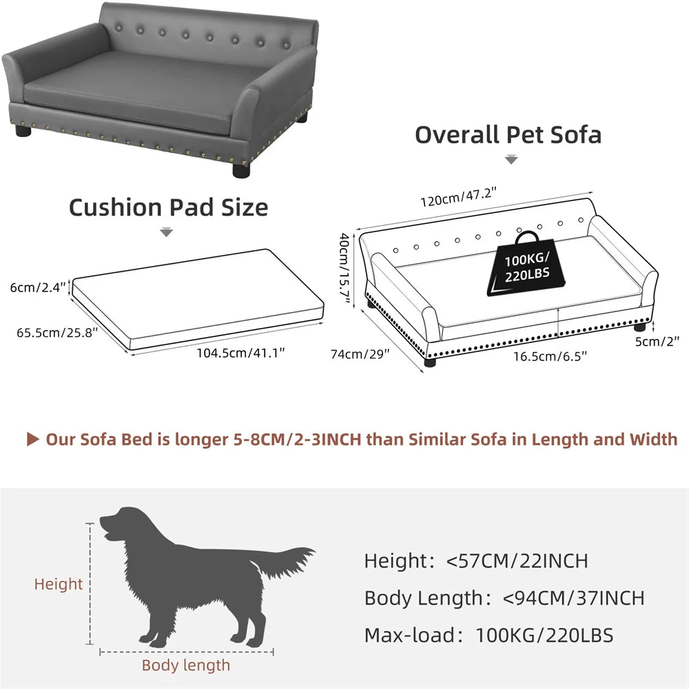 Heavy Duty Pet Sofa Large Raised Dog Bed Cushioned Couch
