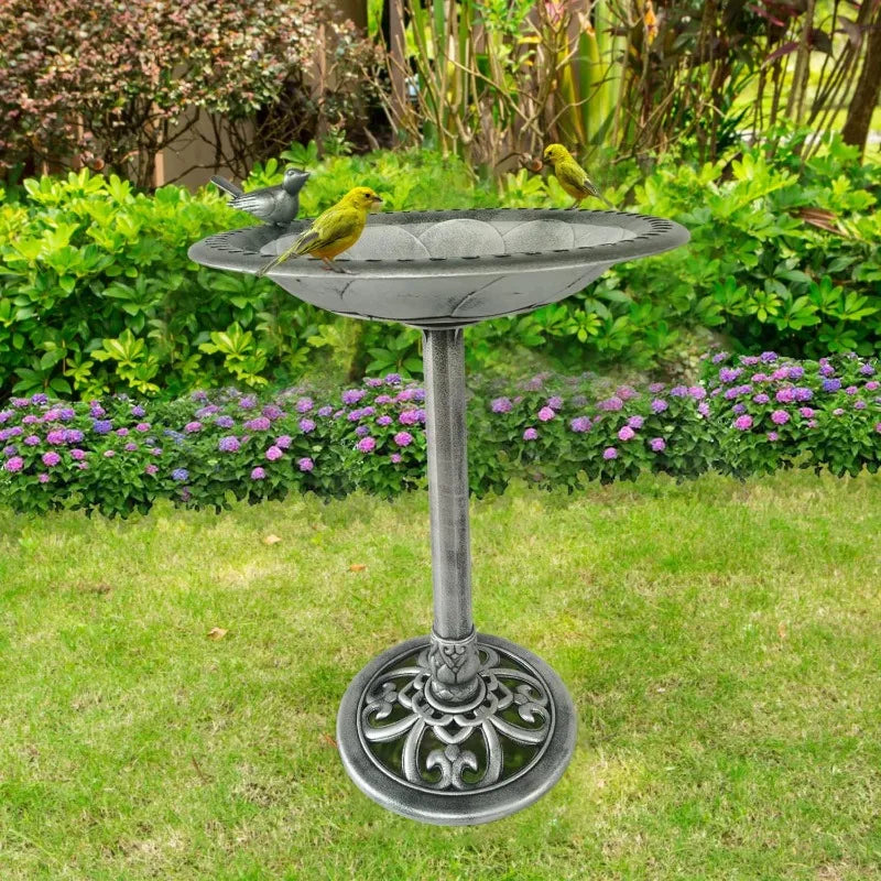 Outdoor Garden Bird Bath Bronze Polyresin Weather 30 Inch